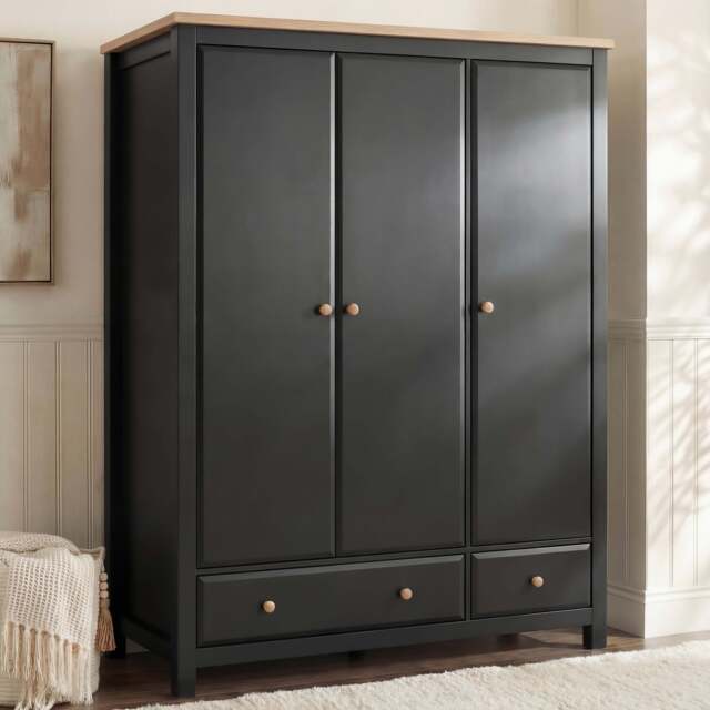 Haven Black Painted 3 Door Wardrobe with Drawers and Shelves - image 1
