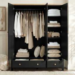 Haven Black Painted 3 Door Wardrobe with Drawers and Shelves - thumbnail 3