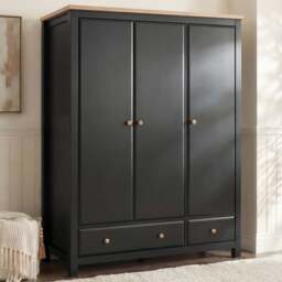 Haven Black Painted 3 Door Wardrobe with Drawers and Shelves - thumbnail 1
