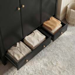 Haven Black Painted 3 Door Wardrobe with Drawers and Shelves - thumbnail 5