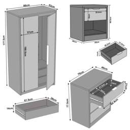 Skova 3 Piece Bedroom Furniture Set - Wardrobe and Chest of Drawers - thumbnail 5
