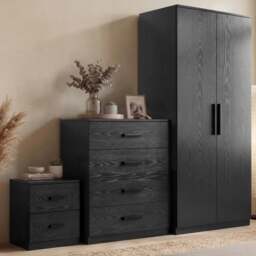Blythe 3 Piece Bedroom Set - Black, Wardrobe & Drawers - thumbnail 1
