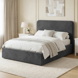 Pluva Velvet Ottoman Storage Bed Frame - Double (4ft6) / Grey