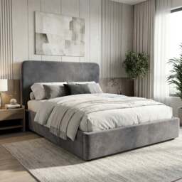 Pluva Velvet Ottoman Storage Bed Frame - Double (4ft6) / Grey