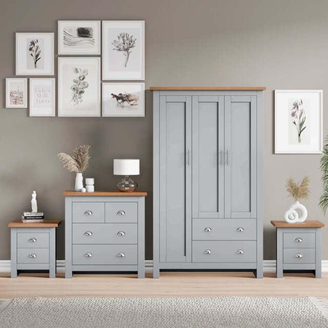 Shaker 4 Piece Bedroom Set - Wardrobe and Chest of Drawers - Grey
