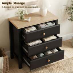 Haven Black Painted 3 Chest of Drawers - Oak Top - thumbnail 3