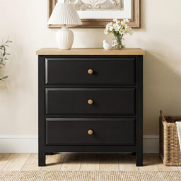 Haven Black Painted 3 Chest of Drawers - Oak Top - thumbnail 2