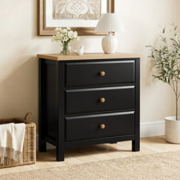 Haven Black Painted 3 Chest of Drawers - Oak Top - thumbnail 5