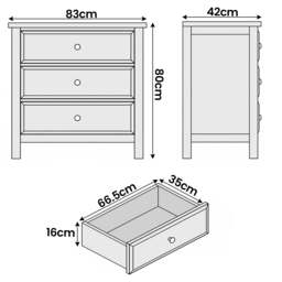 Haven Black Painted 3 Chest of Drawers - Oak Top - thumbnail 4
