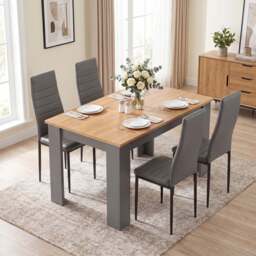 Grey & Pine 4-6 Seater Dining Table and Chairs Set - 4 Seater / Grey