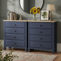 Haven Blue Painted Chest of Drawers 4 Drawer - Oak Top - thumbnail 5