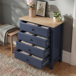 Haven Blue Painted Chest of Drawers 4 Drawer - Oak Top - thumbnail 3