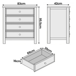 Haven Blue Painted Chest of Drawers 4 Drawer - Oak Top - thumbnail 4