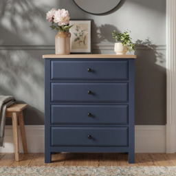 Haven Blue Painted Chest of Drawers 4 Drawer - Oak Top - thumbnail 2