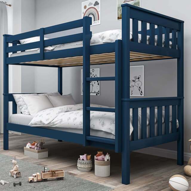 Solid Wood Detachable Double Bunk Bed - Blue
