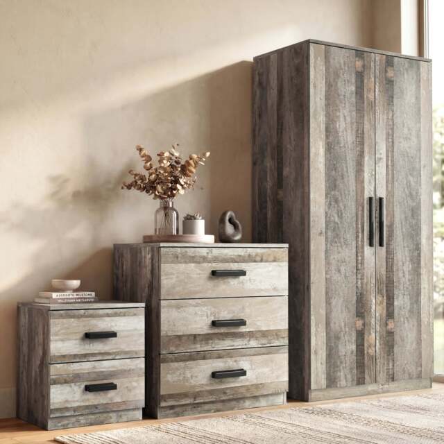 Blythe 3 Piece Bedroom Furniture Set - Ash Grey, Wardrobe & Drawers - image 1