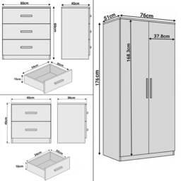 Blythe 3 Piece Bedroom Furniture Set - Ash Grey, Wardrobe & Drawers - thumbnail 5