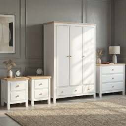 Haven Painted 4 Piece Bedroom Furniture Set - Oak Top - White