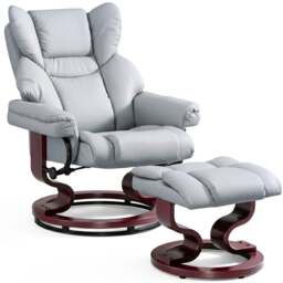 Swivel Recliner Chair with Footstool - Recliner Armchair - Grey - PU Leather