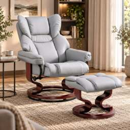 Swivel Recliner Chair with Footstool - Recliner Armchair - Grey - PU Leather