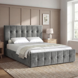 Square Velvet Ottoman Storage Bed King Grey