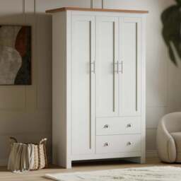 Shaker Triple Wardrobe With Drawers And Shelves - White