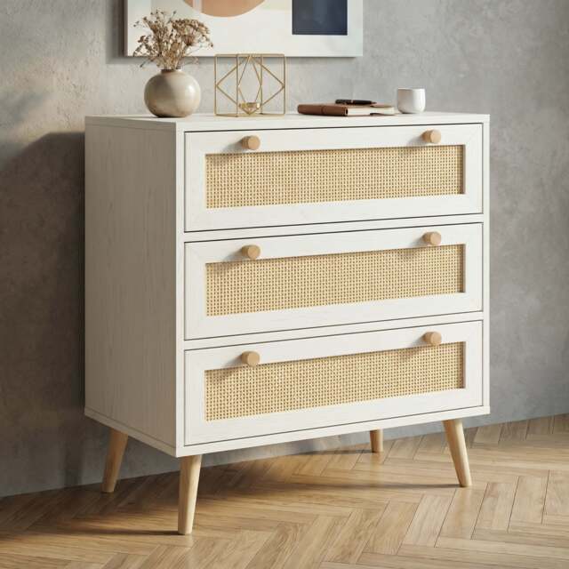 Wovena White Rattan 3 Chest of Drawers, Pine legs - image 1