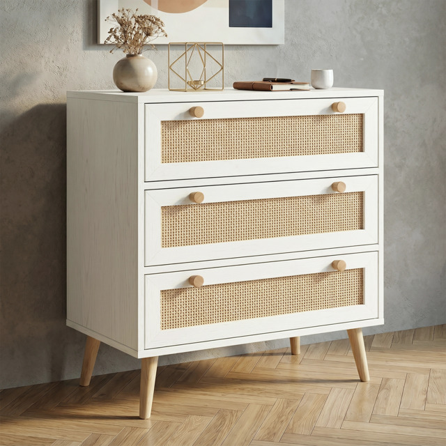 Wovena White Rattan 3 Chest of Drawers, Pine legs - image 1