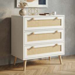 Wovena White Rattan 3 Chest of Drawers, Pine legs - thumbnail 1