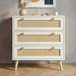 Wovena White Rattan 3 Chest of Drawers, Pine legs - thumbnail 2