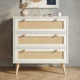 Wovena White Rattan 3 Chest of Drawers, Pine legs - thumbnail 2