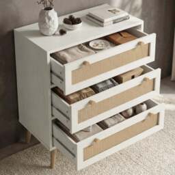Wovena White Rattan 3 Chest of Drawers, Pine legs - thumbnail 3