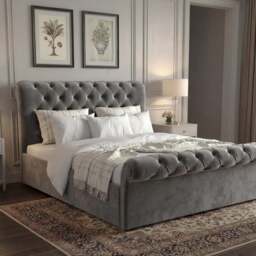 Chesterfield Velvet Ottoman Storage Bed Double Grey