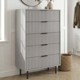 Tall 5 Drawer Chest of Drawers Fluted Design Painted Finish - Grey