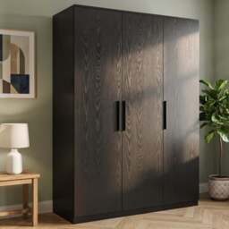 Blythe 3 Door Wardrobe with Adjustable Shelves and Hanging Rail - Black