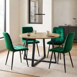 Kyvon Round Dining Table Set with 4 Chairs - Sonoma Oak Effect - Green