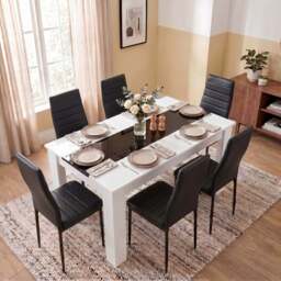 White & Black Gloss 4-6 Seater Dining Table and Chairs Set - thumbnail 2