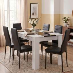 White & Black Gloss 4-6 Seater Dining Table and Chairs Set - thumbnail 3