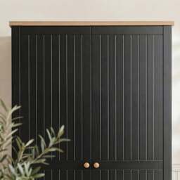 Linra Black Painted 2 Door Wardrobe With Shelves - Oak Top - thumbnail 6
