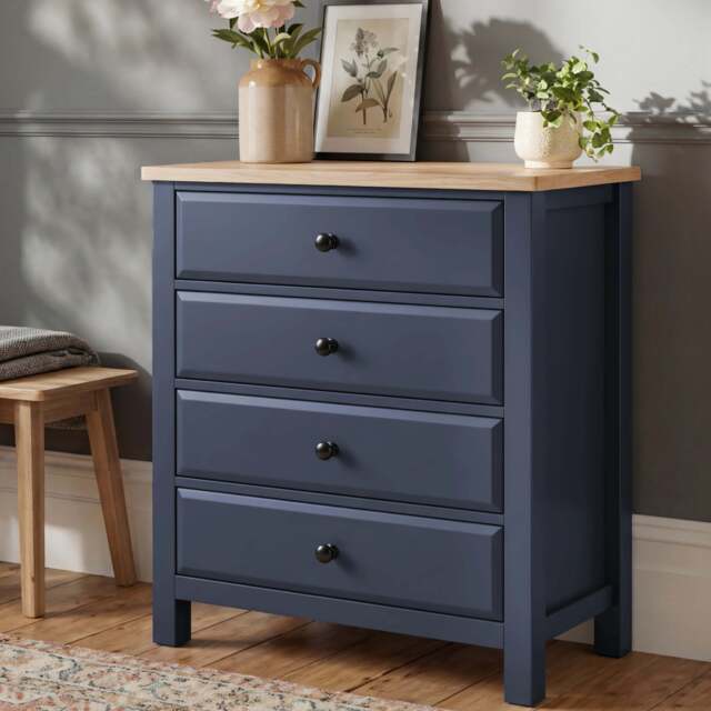 Haven Painted Chest of Drawers 4 Drawer - Oak Top - Blue