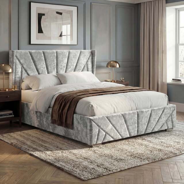 Crushed Velvet Ottoman Storage Bed Silver - Sunrise Bed Frame - image 1