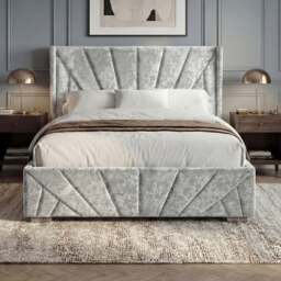 Crushed Velvet Ottoman Storage Bed Silver - Sunrise Bed Frame - thumbnail 2