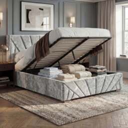 Crushed Velvet Ottoman Storage Bed Silver - Sunrise Bed Frame - thumbnail 3