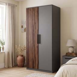 Blythe 2 Door Wardrobe with Shelves and Hanging Rail - Walnut