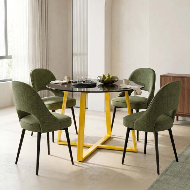 Kyvon Tinted Glass Round Dining Table Set with 4 Chairs - Green