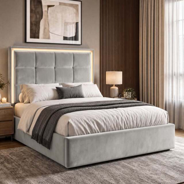 LED Plush Velvet Ottoman Storage Bed Frame - image 1