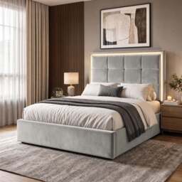 LED Plush Velvet Ottoman Storage Bed Frame - thumbnail 6