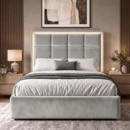 LED Plush Velvet Ottoman Storage Bed Frame - thumbnail 2