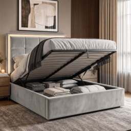 LED Plush Velvet Ottoman Storage Bed Frame - thumbnail 3