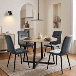 Kyvon Round Dining Table Set with 4 Chairs - Sonoma Oak Effect - Dark Grey